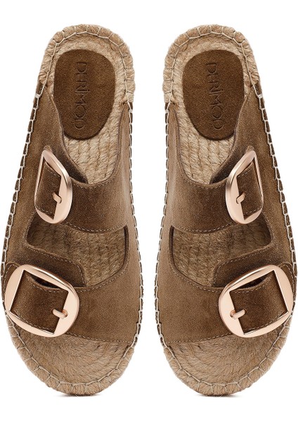 Kadın Vizon Tokalı Süet Deri Espadril Terlik 25SFD205010