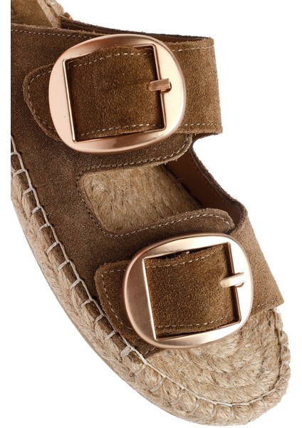 Kadın Vizon Tokalı Süet Deri Espadril Terlik 25SFD205010