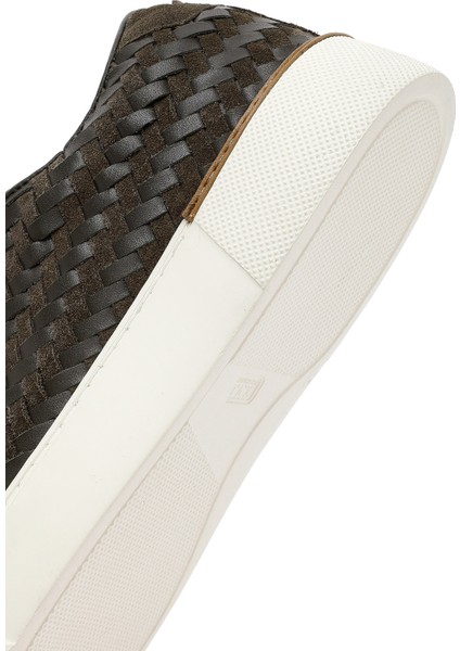 Erkek Haki Bağcıklı Örgülü Kalın Tabanlı Deri Sneaker 25SFD795214