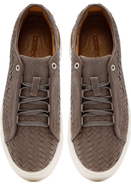 Erkek Vizon Bağcıklı Örgülü Kalın Tabanlı Deri Sneaker 25sfd795214