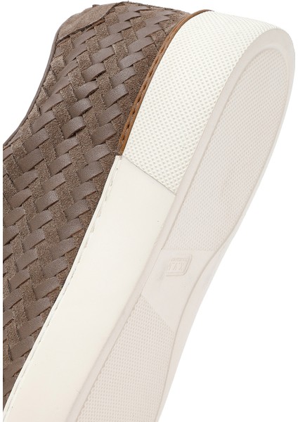 Erkek Vizon Bağcıklı Örgülü Kalın Tabanlı Deri Sneaker 25sfd795214