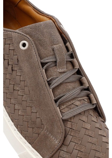 Erkek Vizon Bağcıklı Örgülü Kalın Tabanlı Deri Sneaker 25sfd795214