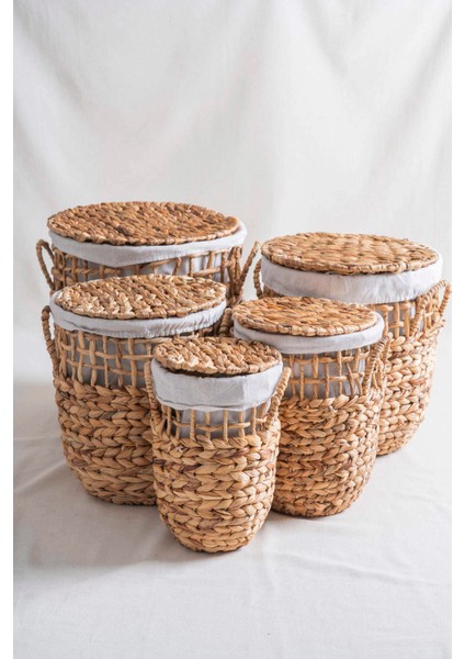 Soléa hasır 5 Li Kapaklı Sepet Seti