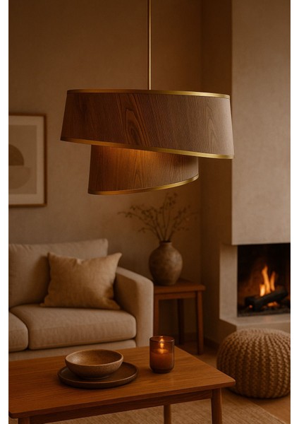 Kahverengi Ahşap Desenli Orion Avize, Şık ve Doğal Aydınlatma Seçeneği