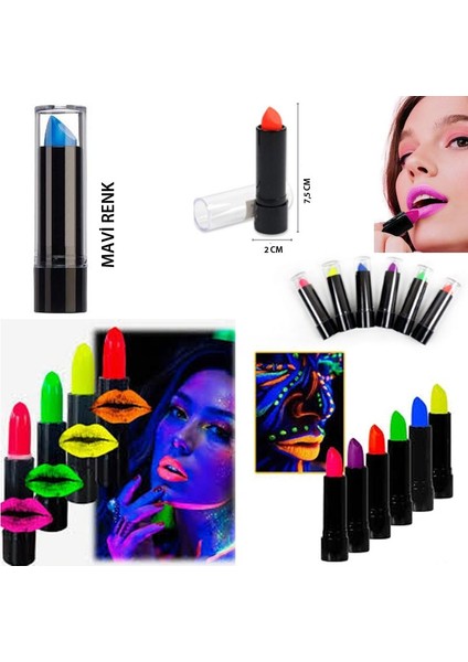 Karanlıkta Parlayan Neon Glow Ruj Uv Floresan Işık Duyarlı Ruj Mavi Renk 1 Adet Retro