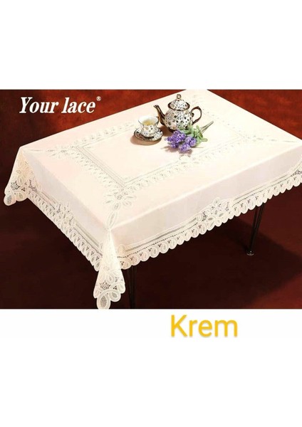 Krem Çiçek Desenli Pvc Muşamba Mutfak Masa Örtüsü 120X150 cm