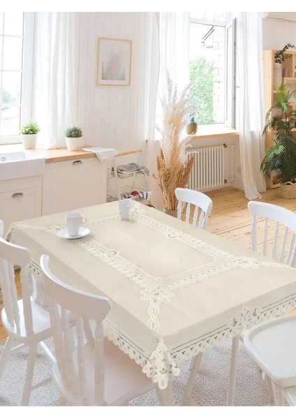 Krem Çiçek Desenli Pvc Muşamba Mutfak Masa Örtüsü 120X150 cm modelleri