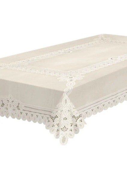 Krem Çiçek Desenli Pvc Muşamba Mutfak Masa Örtüsü 120X150 cm