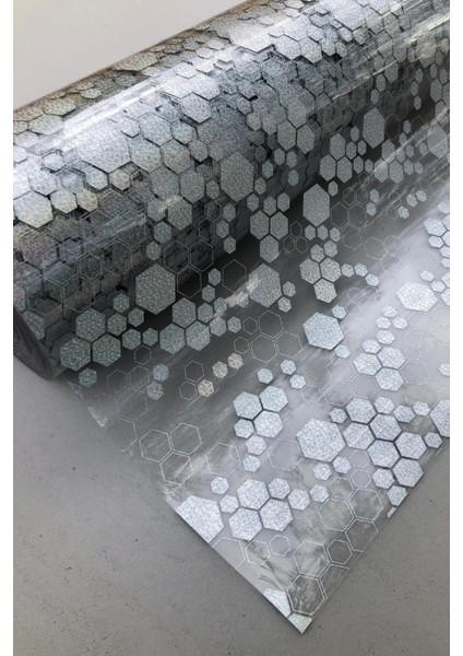 Şeffaf Desenli Pvc Masa Örtüsü 1,2 mm Kalınlık Gri Renk