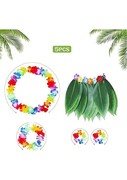 36 cm Yaprak Model Yeşil Renk Çocuk Hawaii Eteği ve 4lü Kolye Set fiyatları