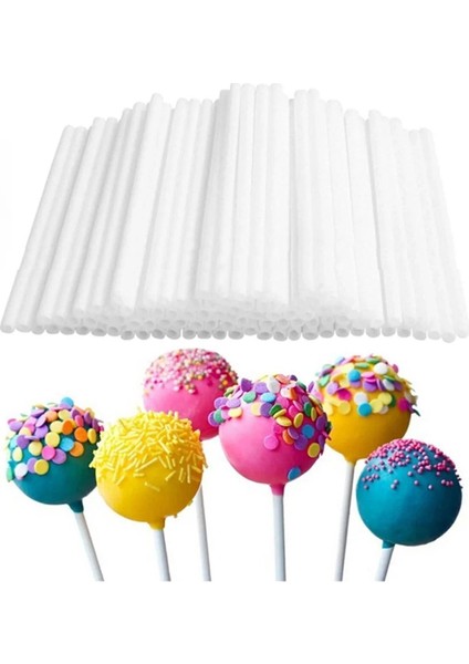 Beyaz Lolipop ve Cakepop Kek Çubuğu, 100 Adet, Renkli ve Dayanıklı Plastik Çubukler