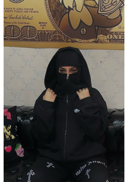 Siyah Gorgoroth Maskeli Kapüşonlu Unisex Hırka modelleri