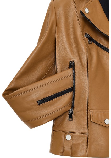 Bella Kadın Camel Biker Kısa Deri Ceket 25SGD5106U4