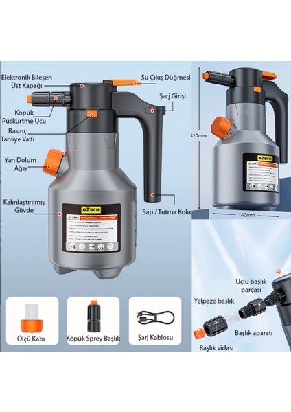 Şarjlı Kendinden Pompalı Köpük Püskürtücü Araba Yıkama Ilaçlama Için Yüksek Basınçlı Pompa
