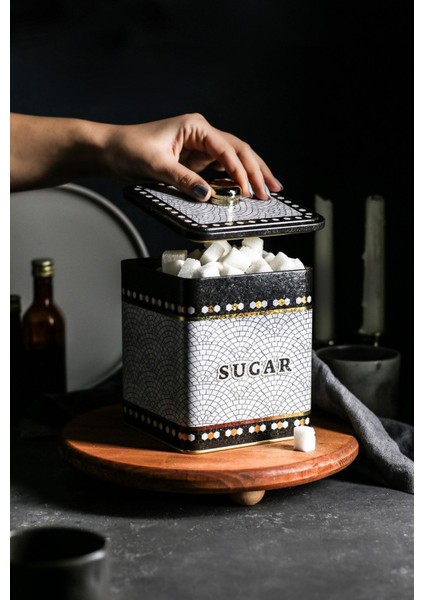 Yeşil, 12X12 Cm, Mozaik Desenli Kare Metal Saklama Kabı