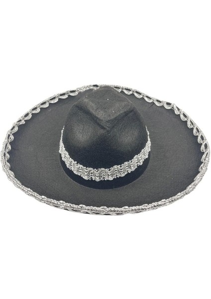 Siyah Renk Keçe Kumaş Meksikalı Latin Mariachi Şapkası Gümüş Şeritli Çocuk Hawaian modelleri