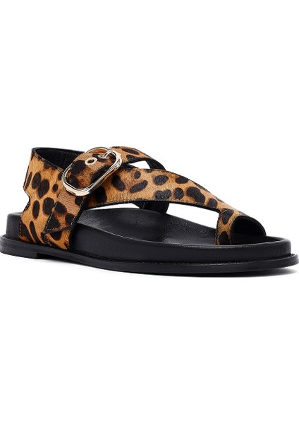 Kadın Leopar Parmak Arası Deri Sandalet 25SFD5513W2