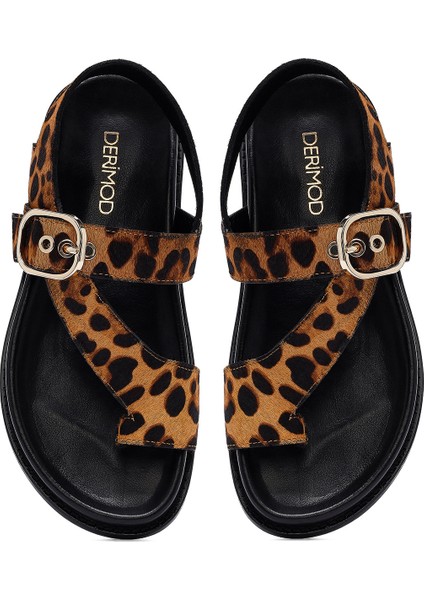 Kadın Leopar Parmak Arası Deri Sandalet 25SFD5513W2