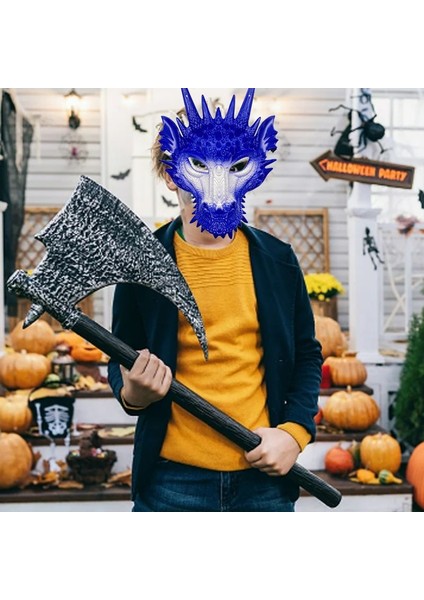 Halloween Sert Plastik Arkadan Lastikli Mavi Renk 3D Dragon Ejderha Maskesi