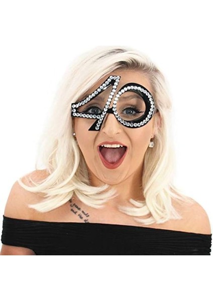 Taşlı Camsız 40 Yaş Parti Gözlüğü Siyah Renk 15X10 cm Retro