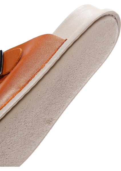 Kadın Turuncu Çift Tokalı Deri Comfort Terlik 25SFD500032