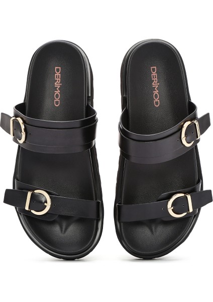 Kadın Siyah Çift Tokalı Terlik 25SFE401118