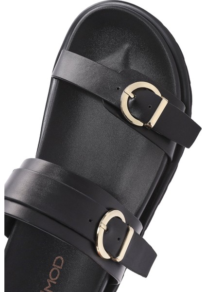 Kadın Siyah Çift Tokalı Terlik 25SFE401118