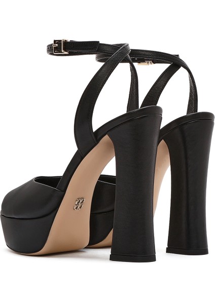 Kadın Siyah Bilekten Tokalı Platformlu Yüksek Kalın Topuklu Deri Sandalet 25SFD120518