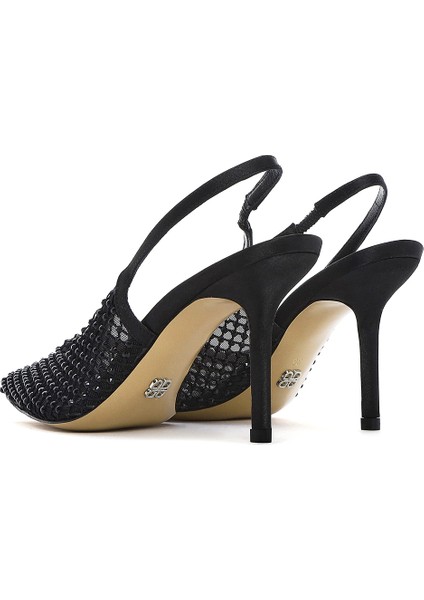 Kadın Siyah Taşlı Arkası Açık Ince Topuklu Deri Ayakkabı 25SFD1210TS