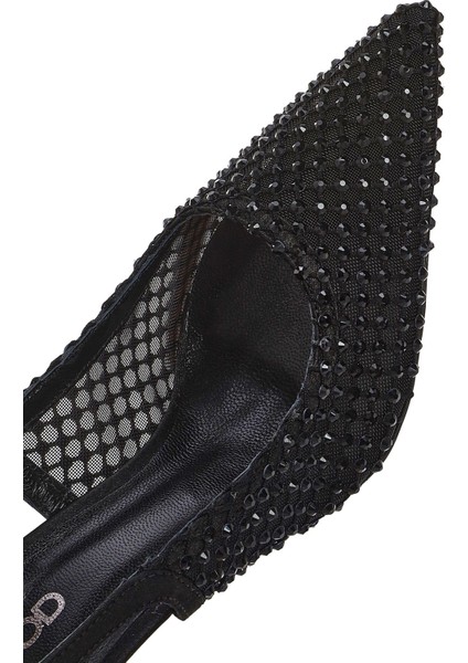 Kadın Siyah Taşlı Arkası Açık Ince Topuklu Deri Ayakkabı 25SFD1210TS