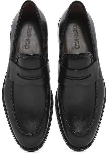 Erkek Siyah Deri Klasik Loafer 25SFD602118