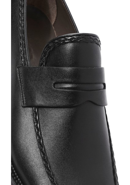 Erkek Siyah Deri Klasik Loafer 25SFD602118