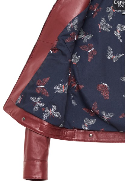 Vicky Kadın Bordo Hakim Yaka Kısa Deri Ceket 25SGE5170R3