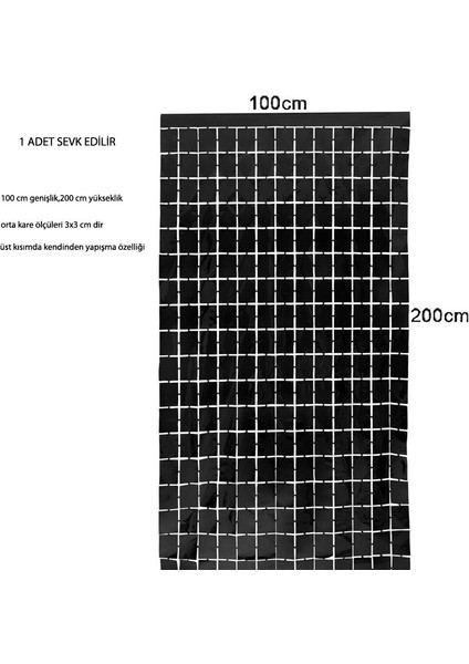 1 Adet Aynalı Disko Siyah Renk Folyo Dekor Süsü Perdesi 2x1 mt Retro Hallow