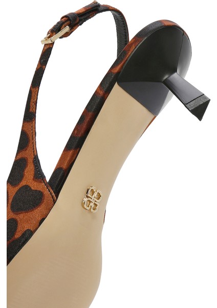 Kadın Leopar Desenli Arkası Açık Saten Deri Kısa Ince Topuklu Ayakkabı 25SFD12086F