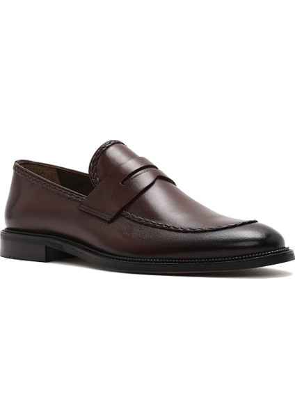 Erkek Kahverengi Deri Klasik Loafer 25SFD602118