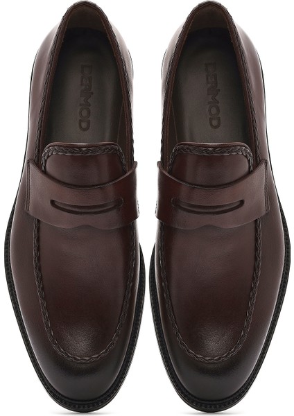 Erkek Kahverengi Deri Klasik Loafer 25SFD602118