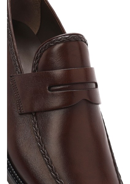 Erkek Kahverengi Deri Klasik Loafer 25SFD602118