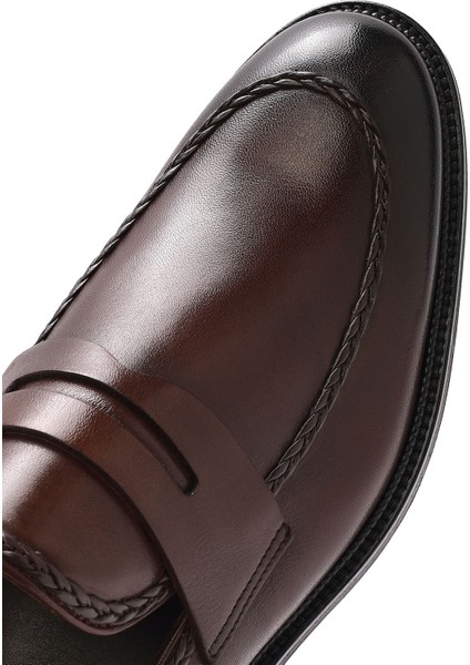 Erkek Kahverengi Deri Klasik Loafer 25SFD602118