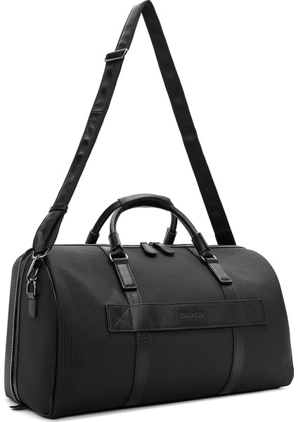 Erkek Siyah Baskılı Deri Seyahat Çantası 24WBD361426