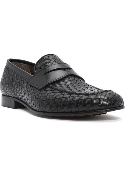 Erkek Siyah Örgü Deri Klasik Loafer 25SFD601429