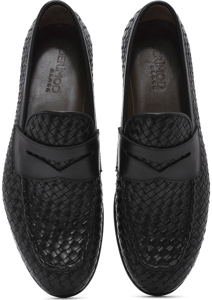 Erkek Siyah Örgü Deri Klasik Loafer 25SFD601429