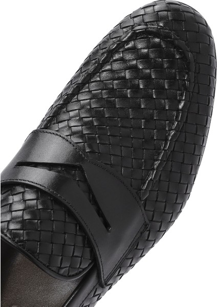 Erkek Siyah Örgü Deri Klasik Loafer 25SFD601429