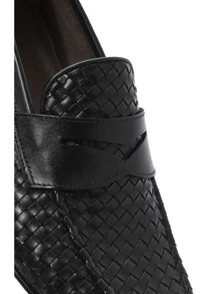 Erkek Siyah Örgü Deri Klasik Loafer 25SFD601429