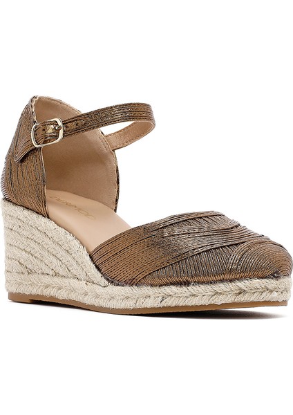 Kadın Altın Bilekten Tokalı Metalik Dolgu Topuklu Espadril 25sfe402032
