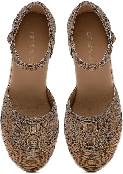 Kadın Altın Bilekten Tokalı Metalik Dolgu Topuklu Espadril 25sfe402032