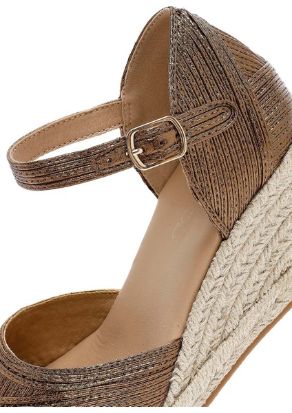 Kadın Altın Bilekten Tokalı Metalik Dolgu Topuklu Espadril 25sfe402032