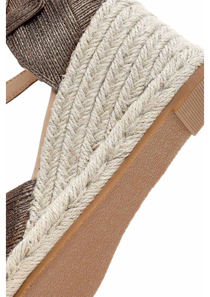 Kadın Altın Bilekten Tokalı Metalik Dolgu Topuklu Espadril 25sfe402032