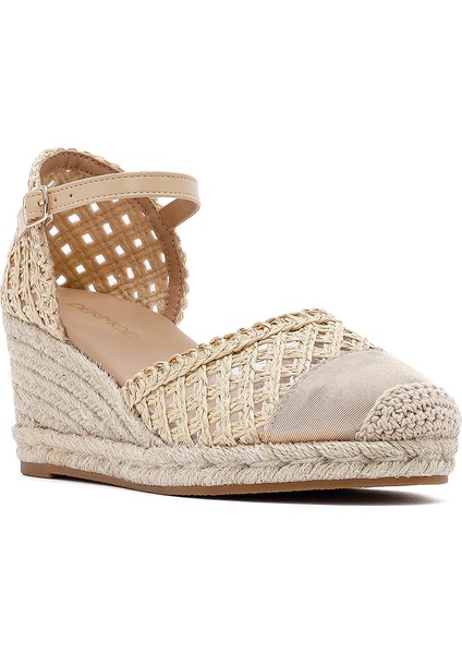 Kadın Krem Bilekten Tokalı Örgülü Dolgu Topuklu Espadril Sandalet 25sfe401929