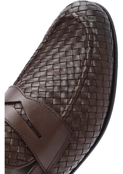 Erkek Kahverengi Örgü Deri Klasik Loafer 25SFD601429